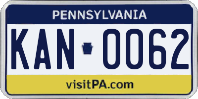 PA license plate KAN0062