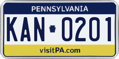 PA license plate KAN0201