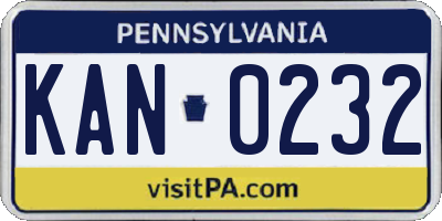 PA license plate KAN0232