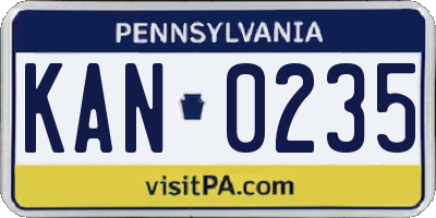 PA license plate KAN0235