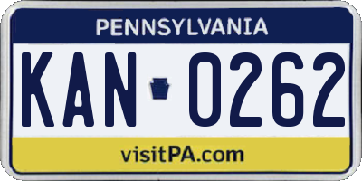 PA license plate KAN0262