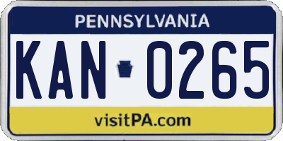 PA license plate KAN0265