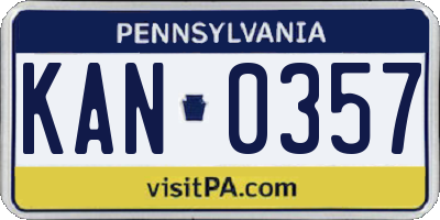PA license plate KAN0357