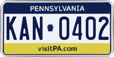 PA license plate KAN0402
