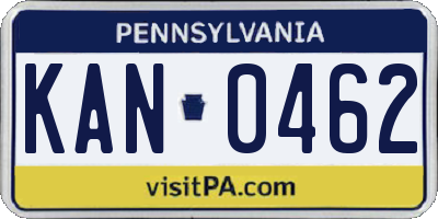PA license plate KAN0462