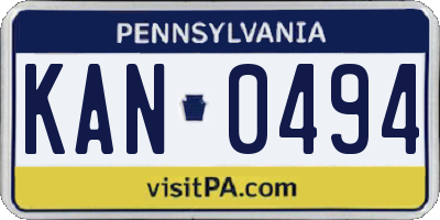 PA license plate KAN0494