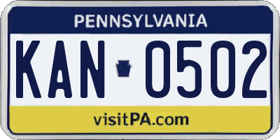 PA license plate KAN0502
