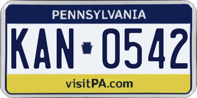 PA license plate KAN0542