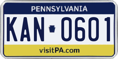 PA license plate KAN0601
