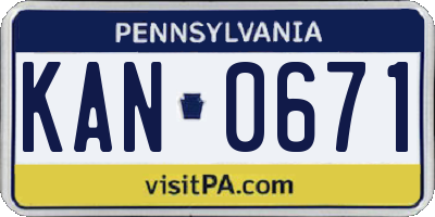 PA license plate KAN0671