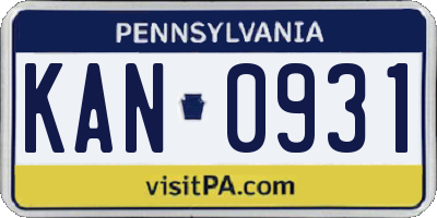 PA license plate KAN0931