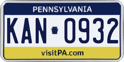 PA license plate KAN0932