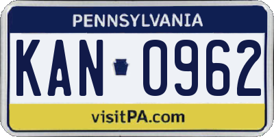 PA license plate KAN0962