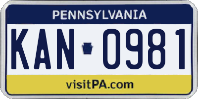 PA license plate KAN0981