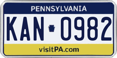 PA license plate KAN0982