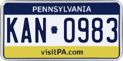 PA license plate KAN0983
