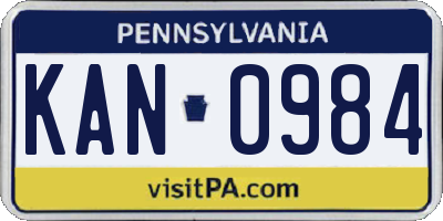 PA license plate KAN0984