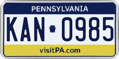 PA license plate KAN0985