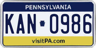 PA license plate KAN0986