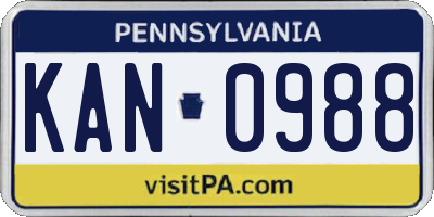 PA license plate KAN0988