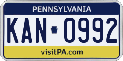 PA license plate KAN0992