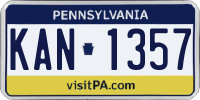PA license plate KAN1357