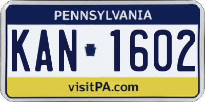 PA license plate KAN1602