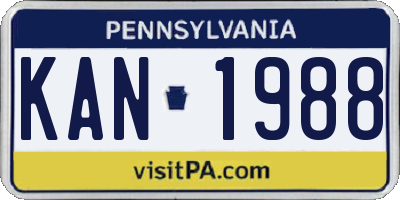 PA license plate KAN1988