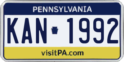 PA license plate KAN1992