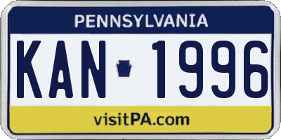 PA license plate KAN1996