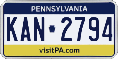 PA license plate KAN2794