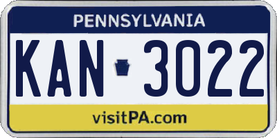 PA license plate KAN3022