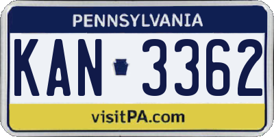 PA license plate KAN3362