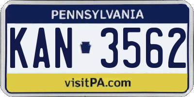 PA license plate KAN3562