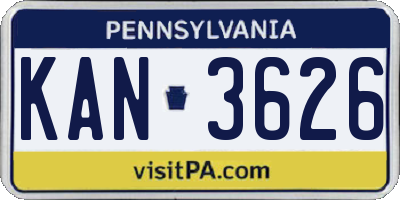 PA license plate KAN3626