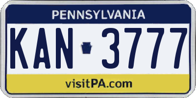 PA license plate KAN3777