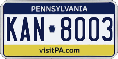 PA license plate KAN8003