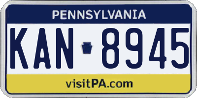 PA license plate KAN8945