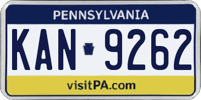 PA license plate KAN9262