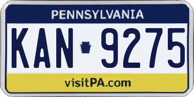 PA license plate KAN9275