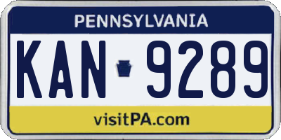 PA license plate KAN9289