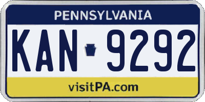 PA license plate KAN9292