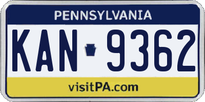 PA license plate KAN9362