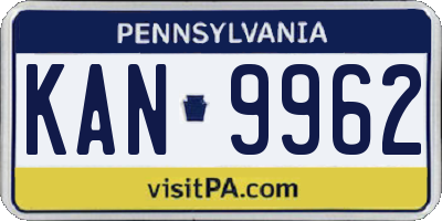PA license plate KAN9962