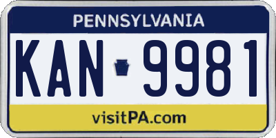 PA license plate KAN9981