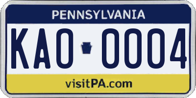 PA license plate KAO0004