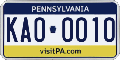PA license plate KAO0010