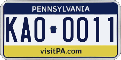 PA license plate KAO0011
