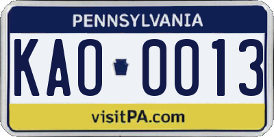 PA license plate KAO0013