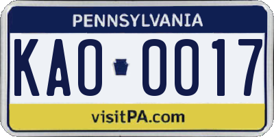 PA license plate KAO0017